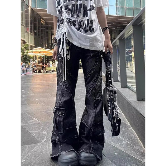 Distressed Denim Flare Pants