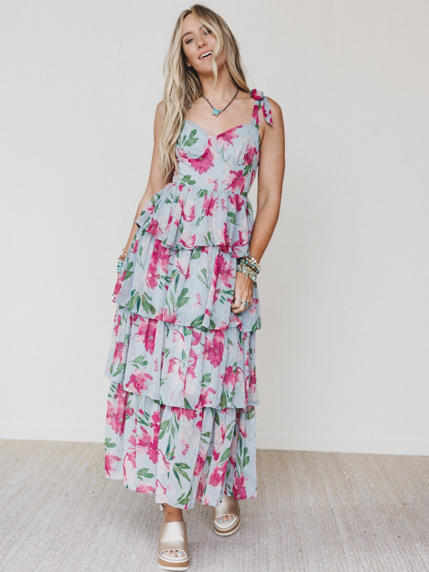 The Nest Lila Bloom Maxi Dress - Dusty Blue