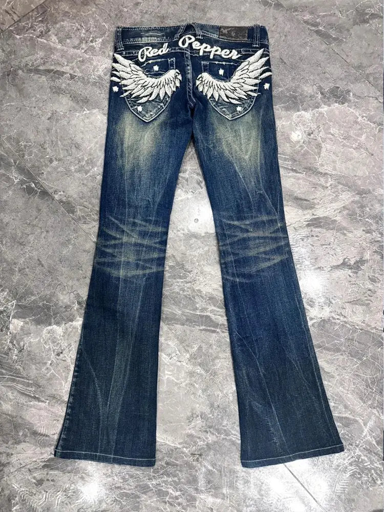 Wing Embroidery Flare Pants