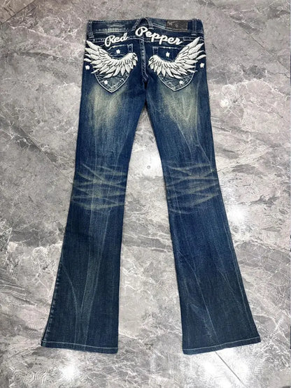 Wing Embroidery Flare Pants