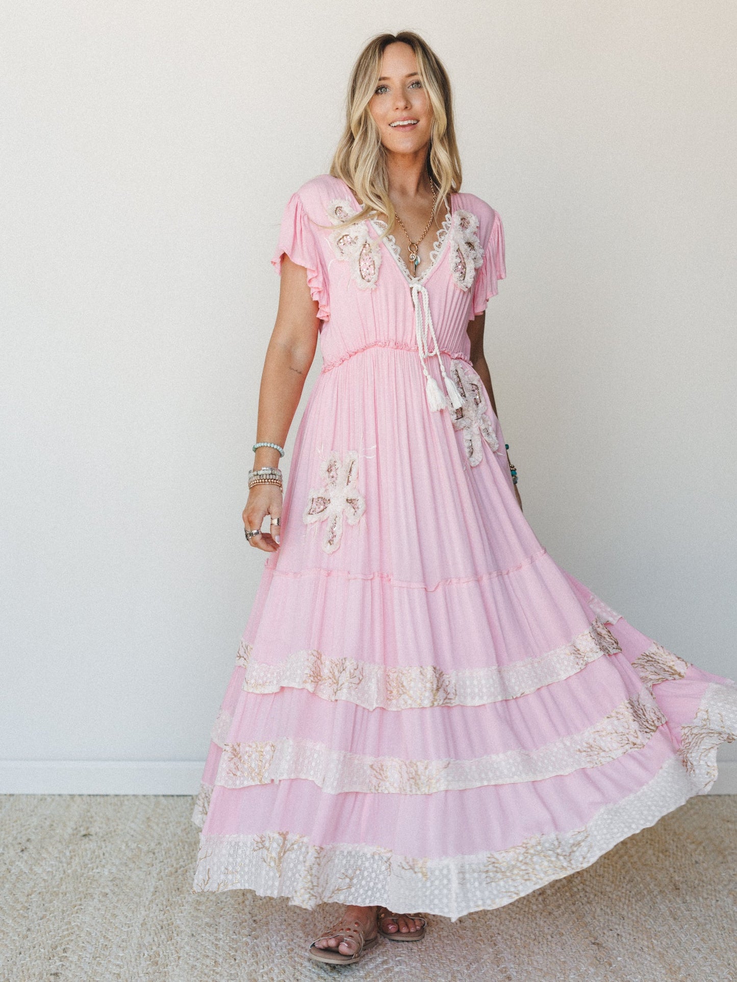 Flowery Night Maxi Dress - Pink