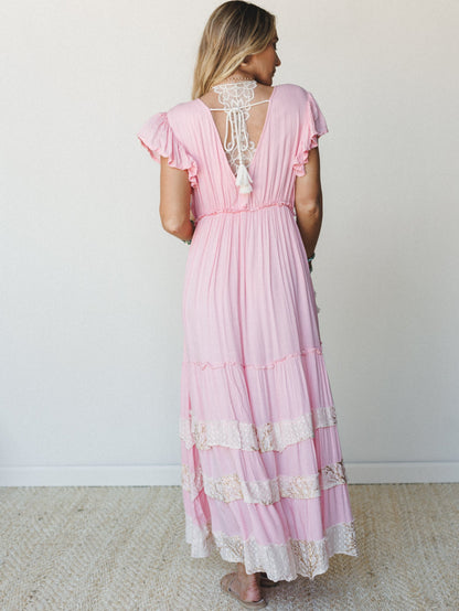 Flowery Night Maxi Dress - Pink