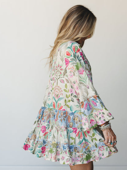 Rainbow Rain Drops Dress - Cream Multi