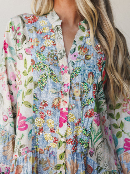 Rainbow Rain Drops Dress - Cream Multi