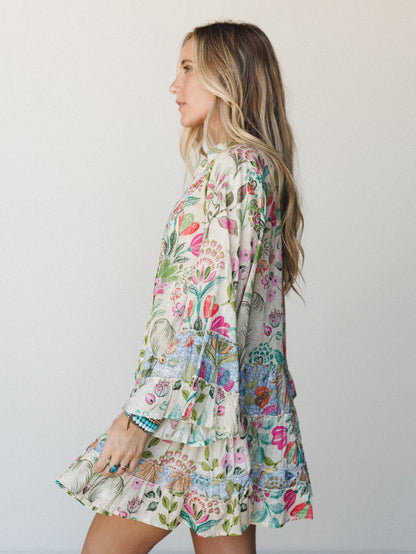 Rainbow Rain Drops Dress - Cream Multi