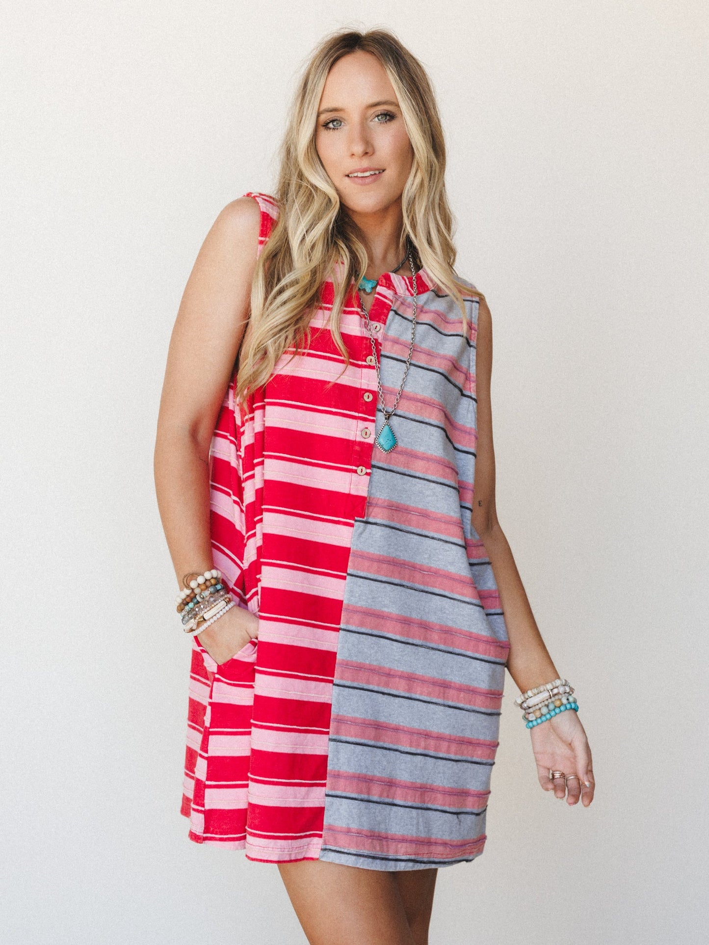 The Nest Cruise Lines Dress - Red Grey - Pre Order