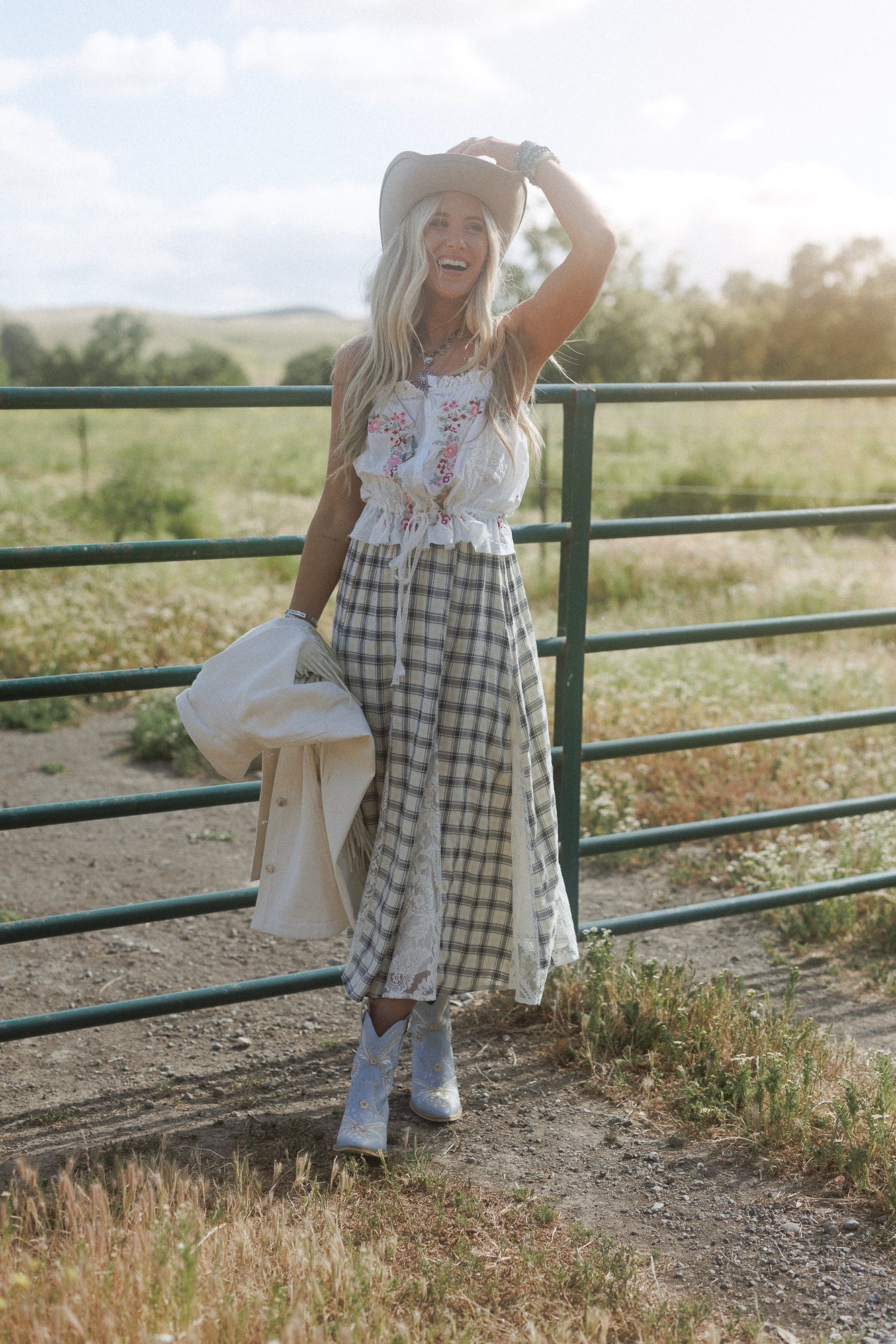 Long Lost Lace Plaid Maxi Skirt - Cream