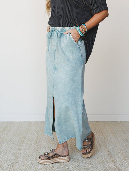 Sunfade Front Slit Maxi Skirt - Ash Blue
