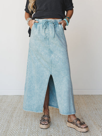 Sunfade Front Slit Maxi Skirt - Ash Blue