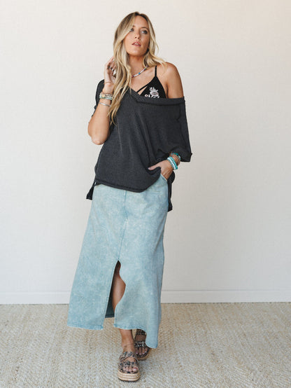 Sunfade Front Slit Maxi Skirt - Ash Blue