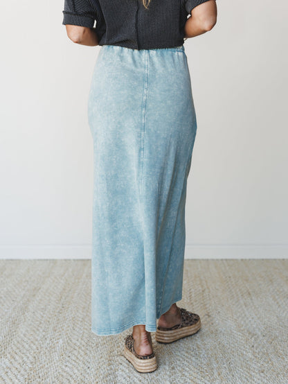 Sunfade Front Slit Maxi Skirt - Ash Blue