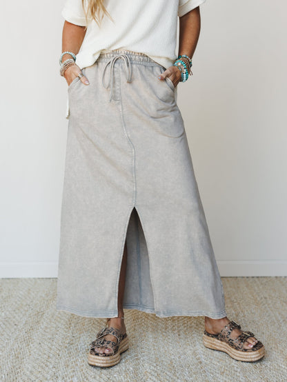 Sunfade Front Slit Maxi Skirt - Sleet