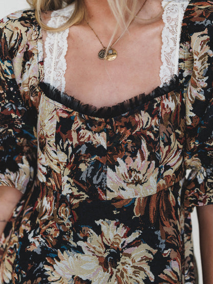 Softly Falling Floral Dress - Black