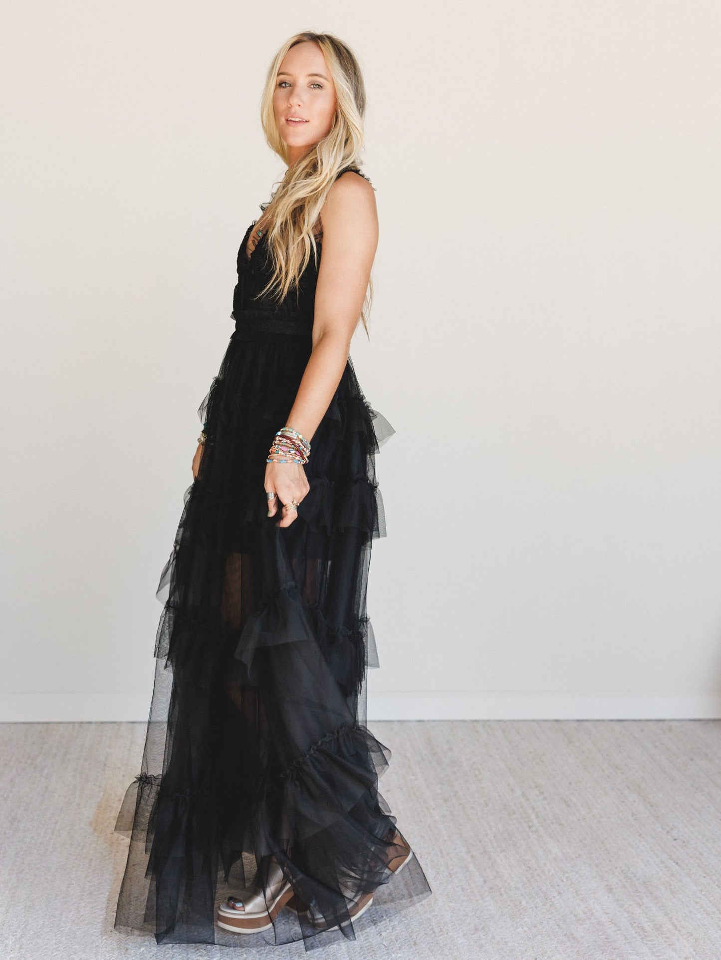 Isley Lace Tiered Maxi Dress - Black