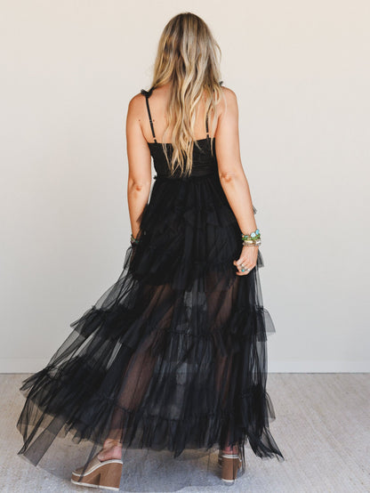Isley Lace Tiered Maxi Dress - Black