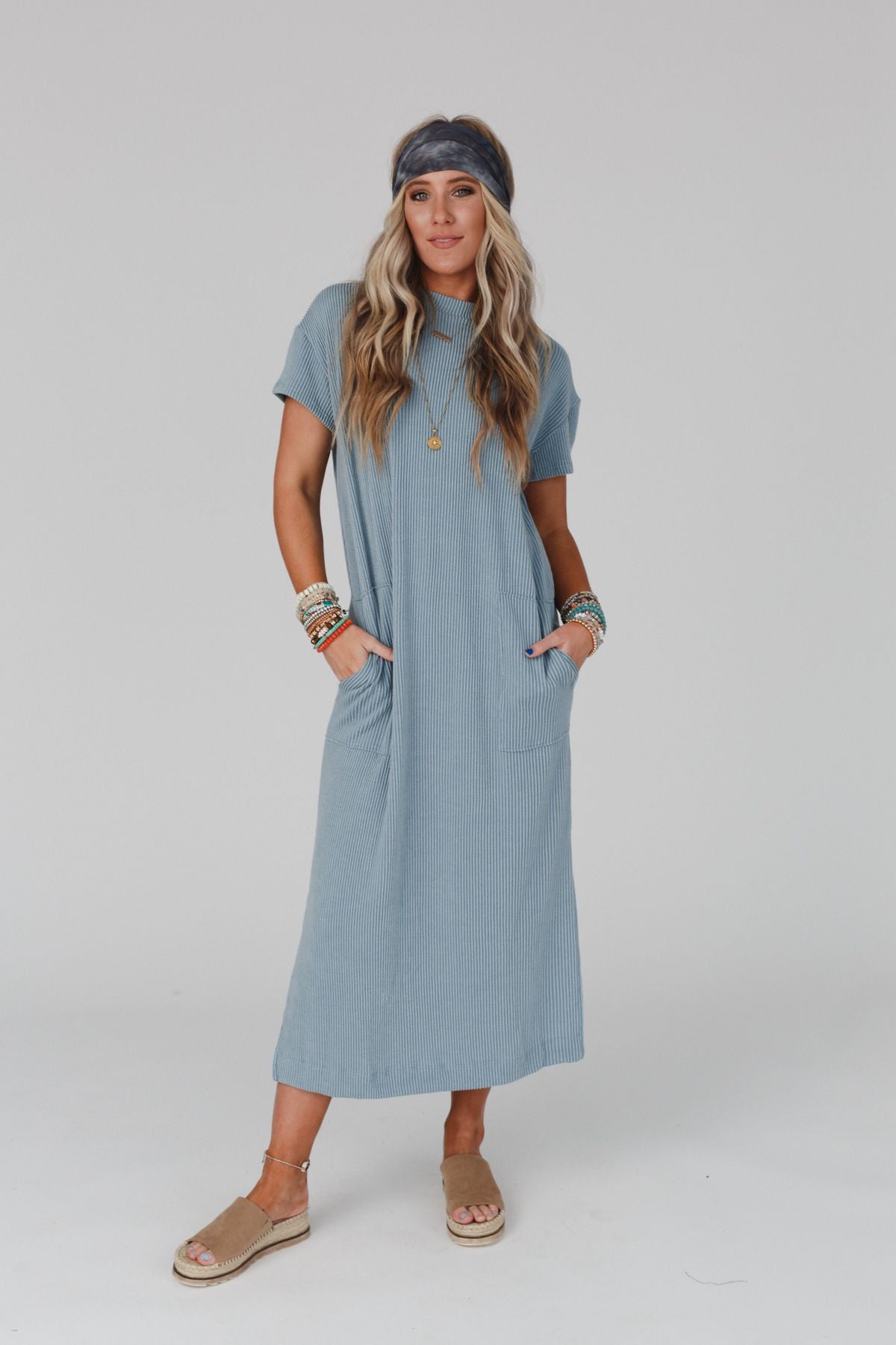 The Nest Easy Days Maxi Slit Tee Dress - Slate