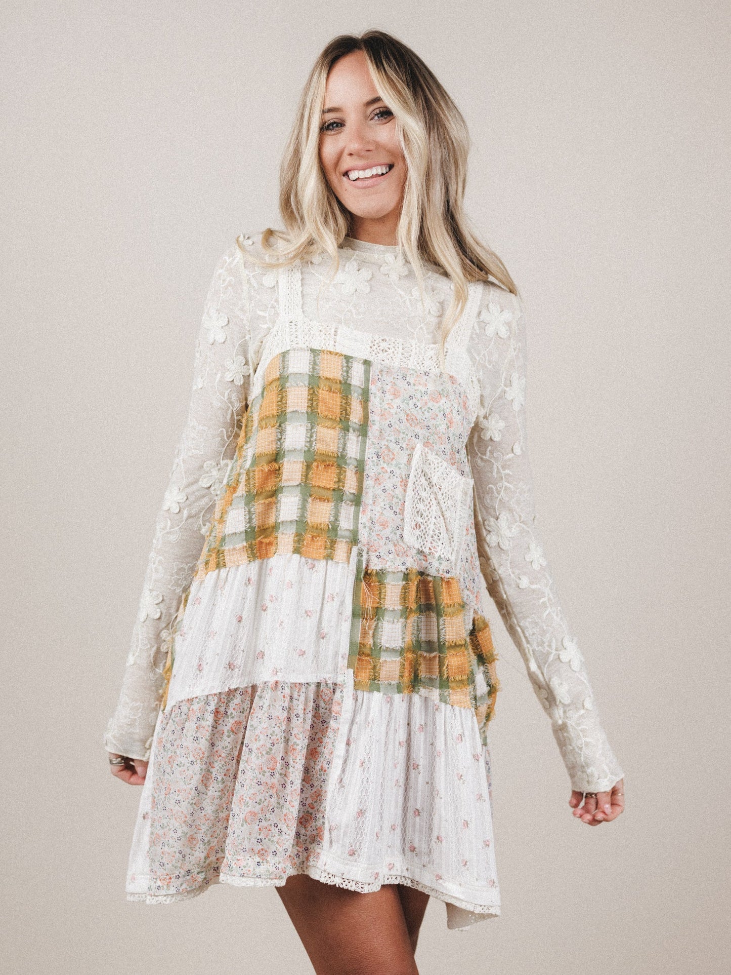 Golden Fields Patchwork Dress - Sage - Pre Order