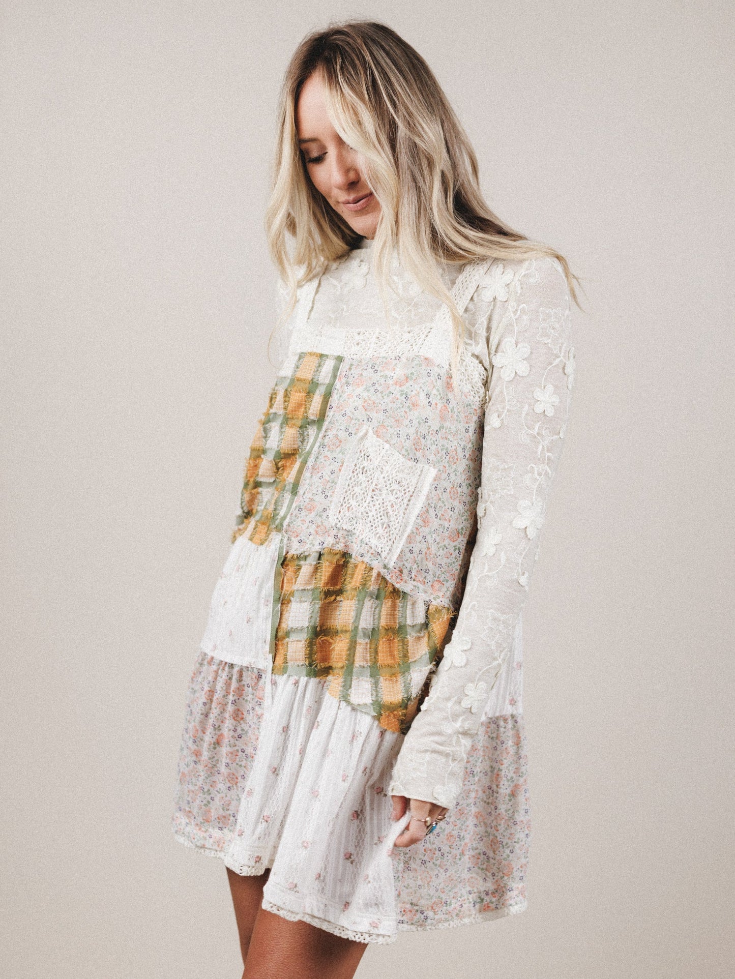Golden Fields Patchwork Dress - Sage