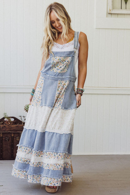 Sweetheart Charm Overalls Maxi Dress - Denim