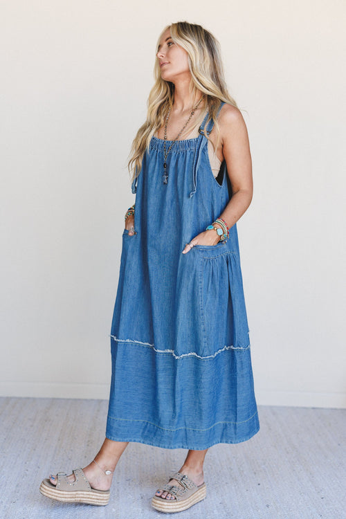 New Frontier Overalls Dress - Medium Denim