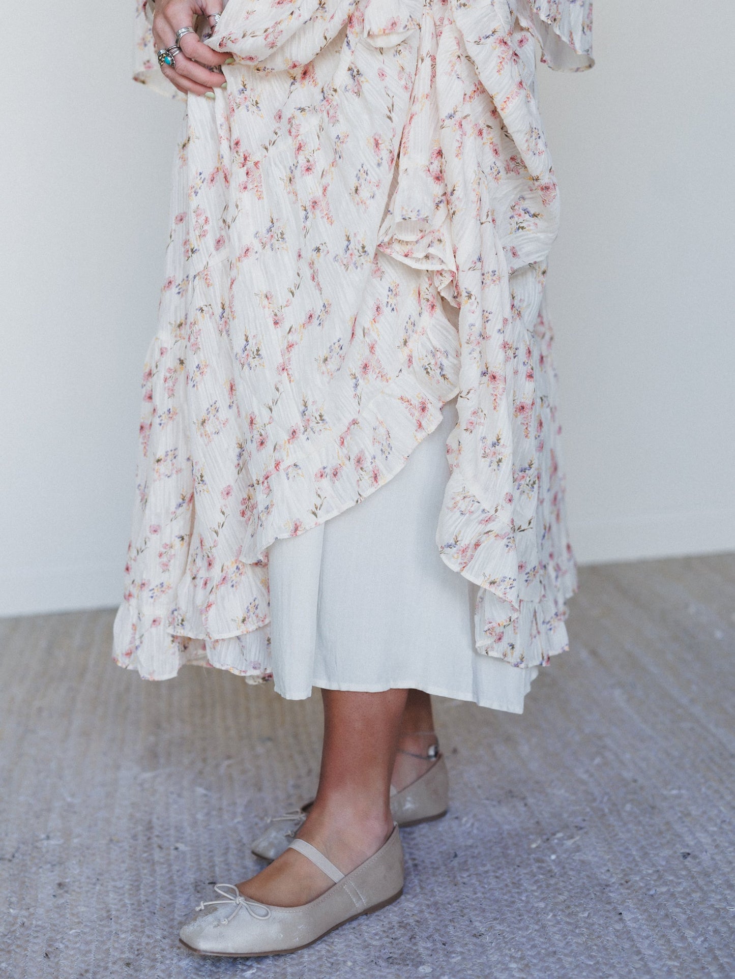 Vintage Petals Tiered Flare Maxi Dress - Cream Multi