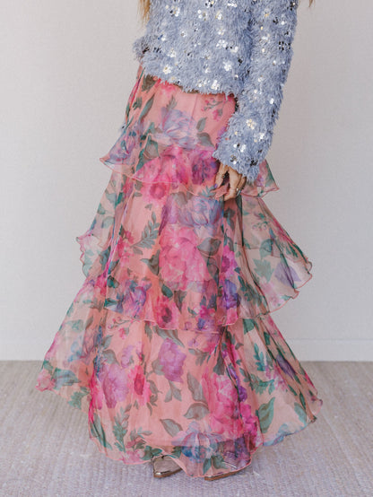 Petal Notes Maxi Skirt - Peach - Pre Order