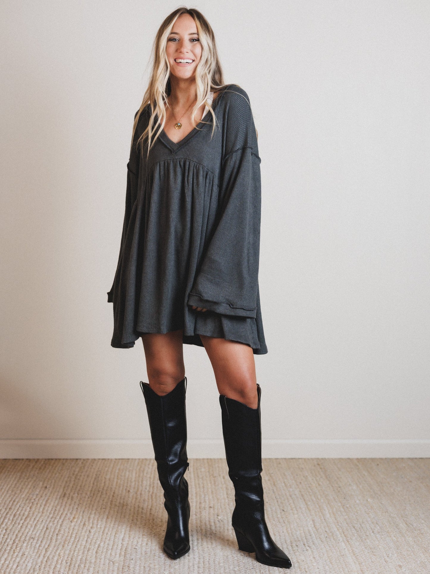 The Nest Carefree Mini Dress - Two Tone Charcoal - Pre Order