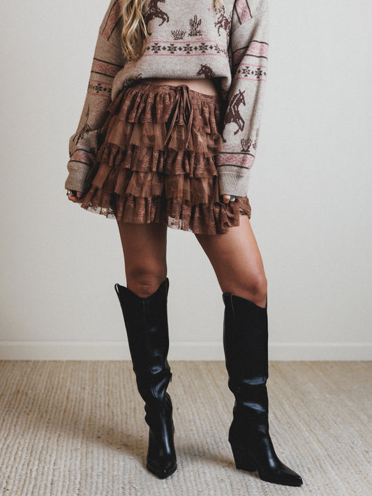 Fairy Parade Tiered Ruffle Mini Skirt - Taupe - Pre Order