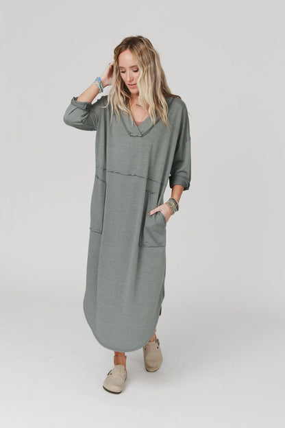 The Nest Meadow Long Sleeve Slit Maxi Dress - Light Olive