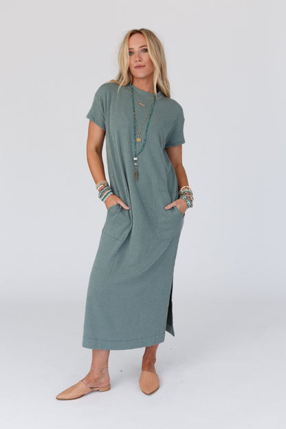 The Nest Easy Days Maxi Slit Tee Dress - Sea Foam
