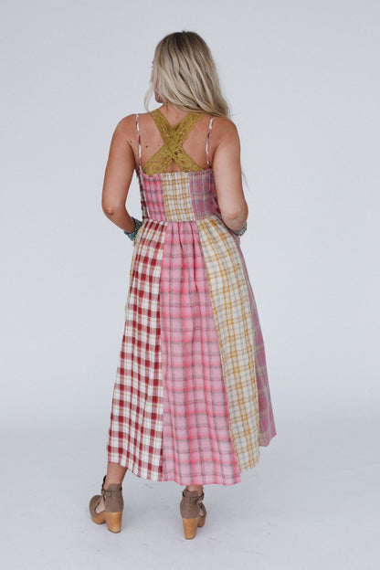 Western Charm Checkered Dress - Pink
