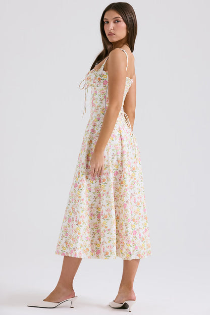 ivory meadow print cotton bustier sundress