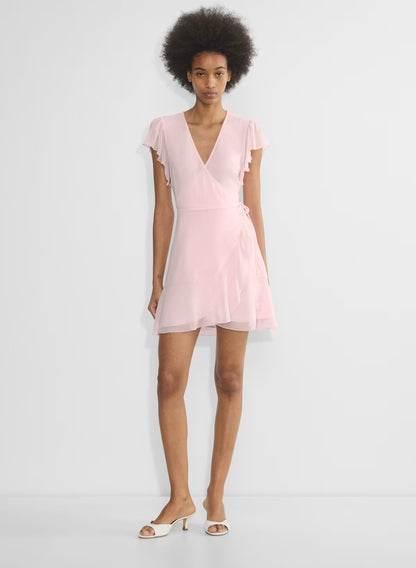 Chiffon ruffle wrap dress