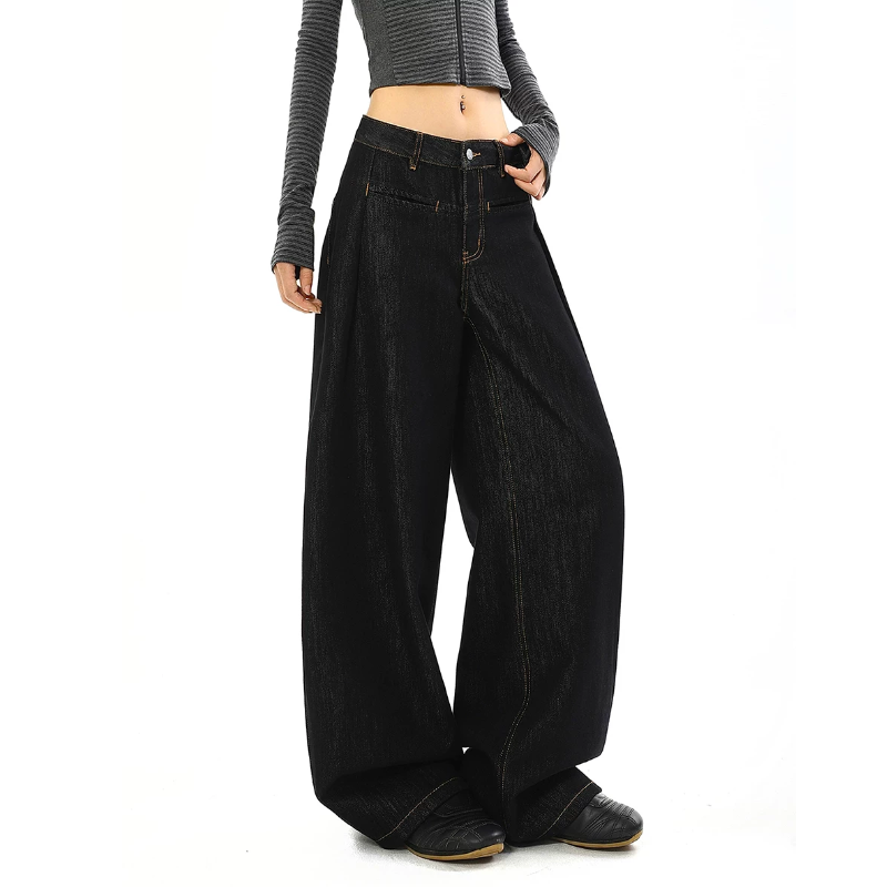 Black button zip-up low rise wide leg | Baggy Low Rise Jeans  | Festival Outfits Women