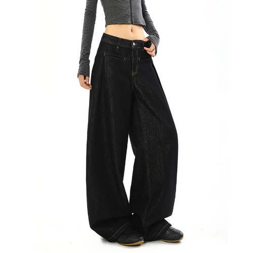 Black button zip-up low rise wide leg | Baggy Low Rise Jeans  | Festival Outfits Women