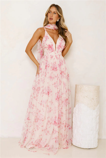 Enchanted Petals Maxi Dress Fuchsia