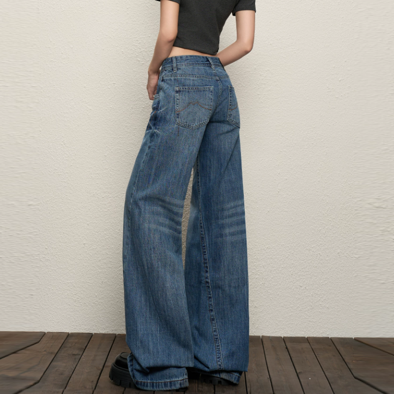 Pocket zip-up button low rise straight leg | Baggy Low Rise Jeans  | Festival Outfits Women
