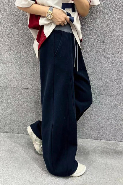 Solid Color Casual Fluid Wide Leg Fleece Sweat Pants