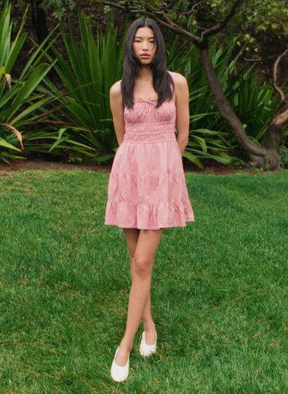 Tiered striped cotton poplin mini dress