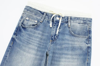 Women's Vintage Casual Mid Waist Baggy Jeans with Drawstring | Great for All Seasons