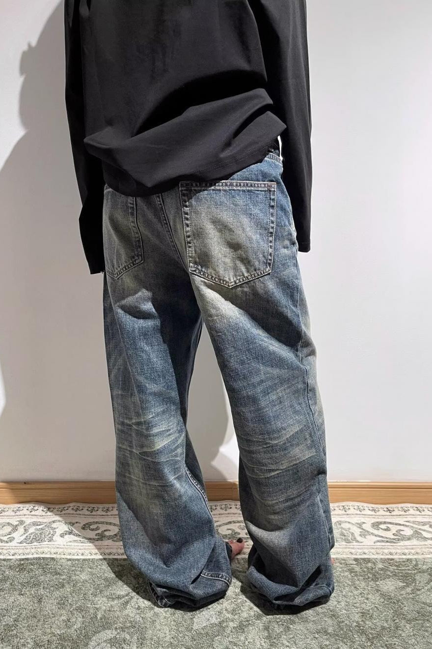 Embroidered Slouchy Straight Denim Trousers
