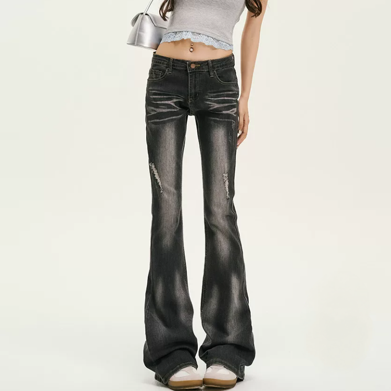 Ripped pocket button low rise jeans | Baggy Low Rise Jeans  | Festival Outfits Women