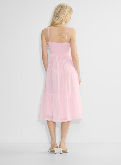 Chiffon tiered V-neck midi dress— villa pink