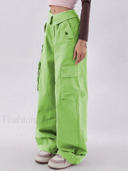 Buttoned High Waisted Cargo Pants