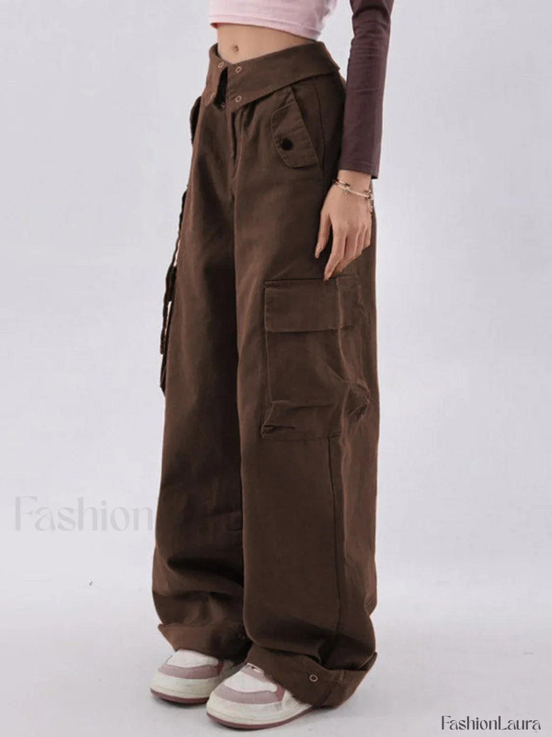 Buttoned High Waisted Cargo Pants