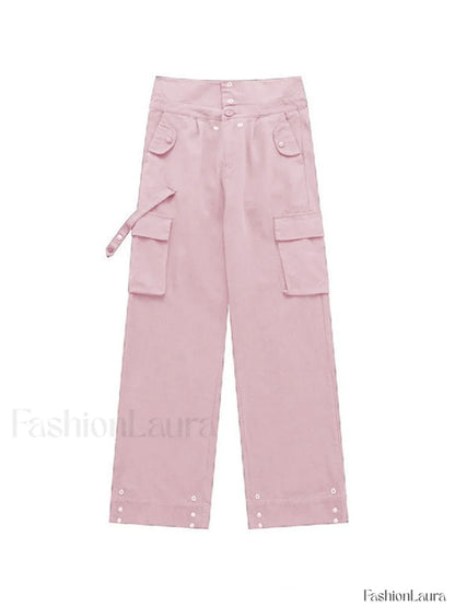 Buttoned High Waisted Cargo Pants