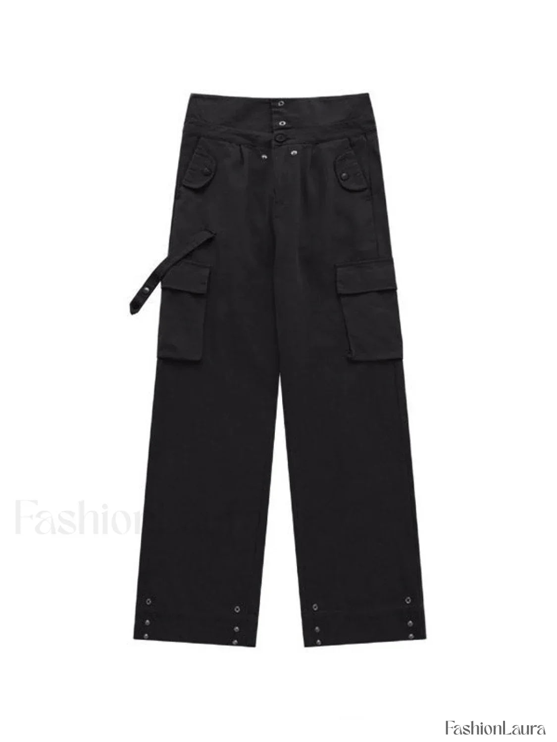Buttoned High Waisted Cargo Pants