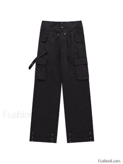 Buttoned High Waisted Cargo Pants