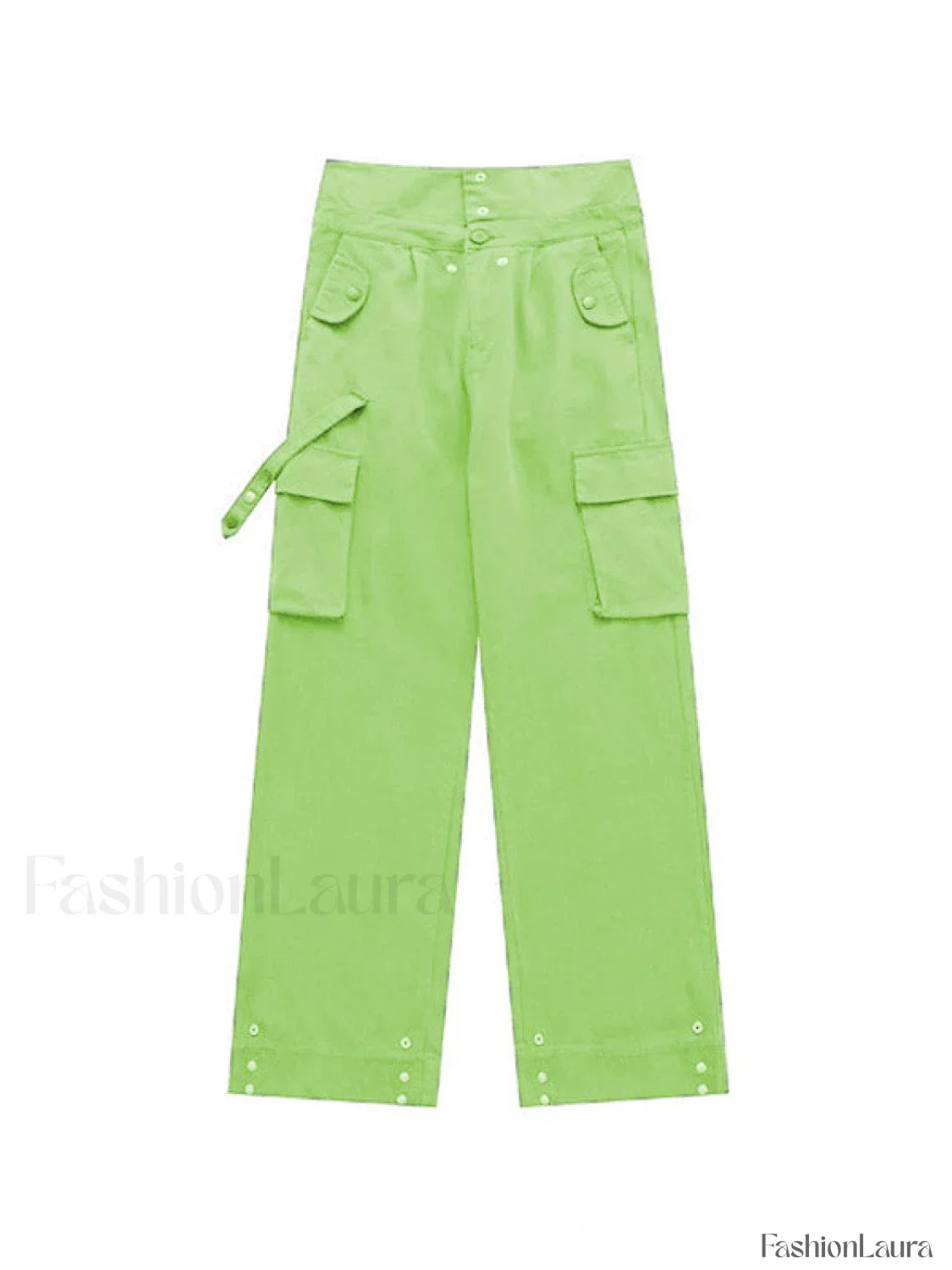Buttoned High Waisted Cargo Pants