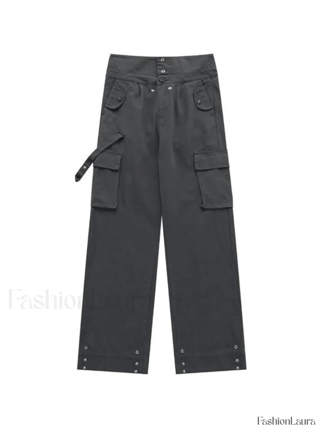 Buttoned High Waisted Cargo Pants